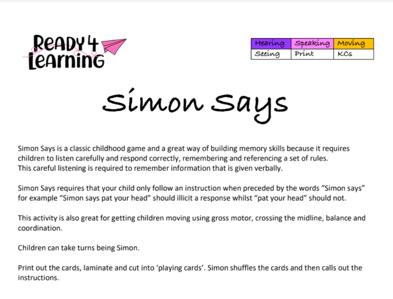 Simon Says Commands - Card Deck